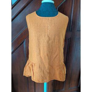 Francese Bettini Orange Linen Sleeveless Peplum Top M